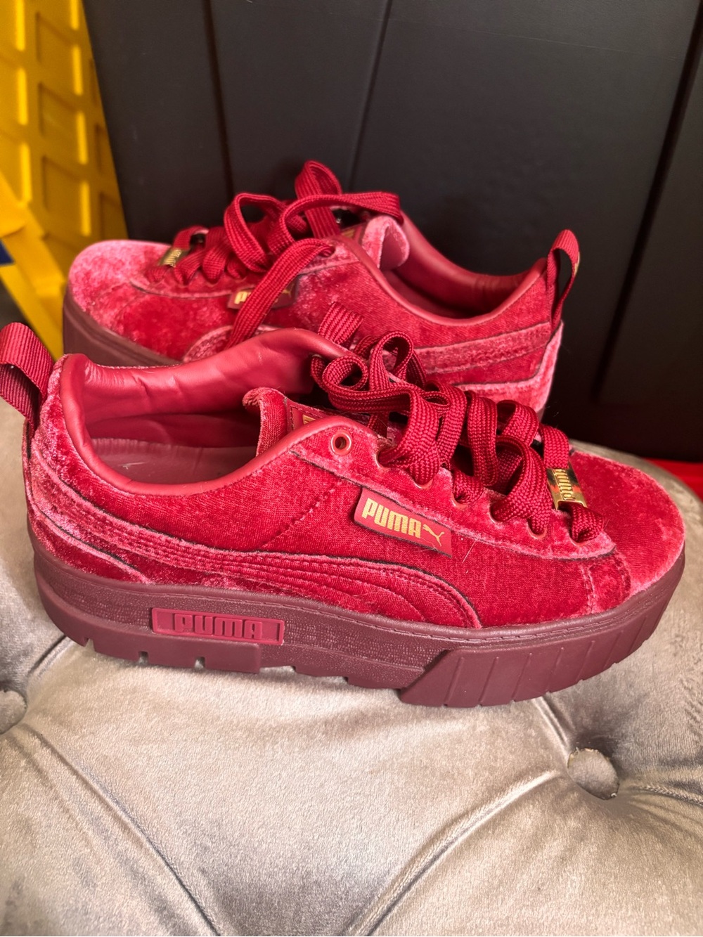 Puma Womens Velvet Platform Sneaker in Red